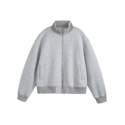 Unisex Boxy-Zip Sweat Jacket with Funnel Neck and Ribbed Cuffs EVA-US