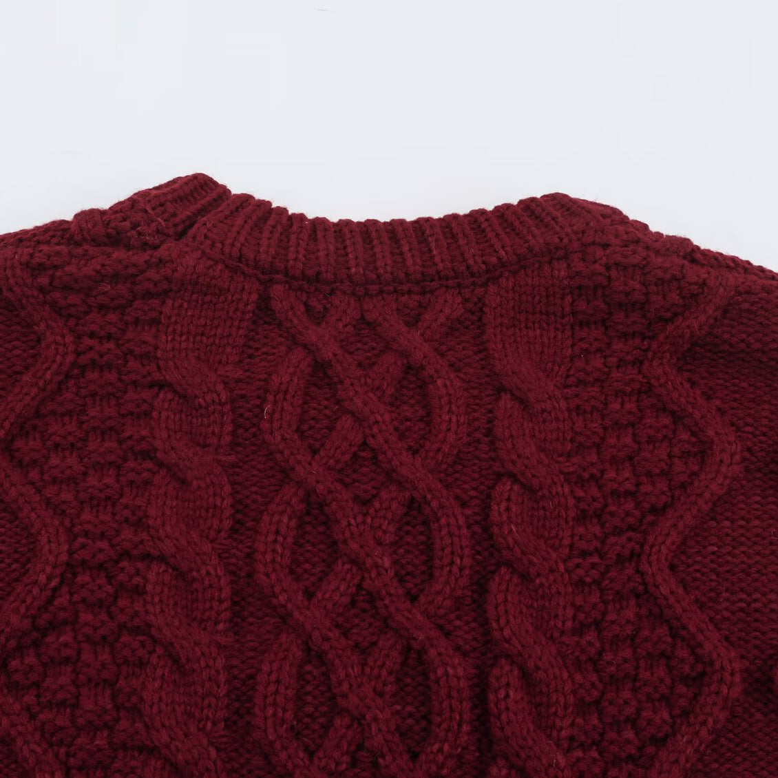 Women's chunky braided knit sweater with round neck and texture mix EVA-US
