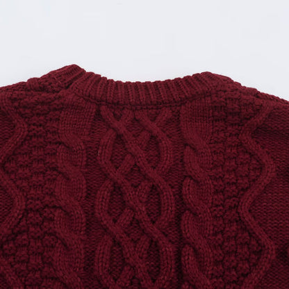 Women's chunky braided knit sweater with round neck and texture mix EVA-US