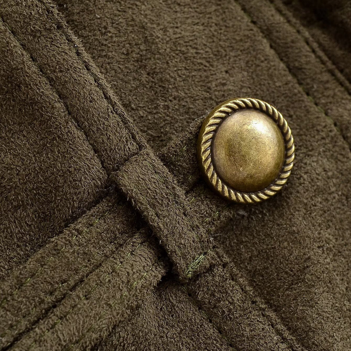 Women's Cropped Suede-Look Jacket with Shawl Collar, Waist Gather and Decorative Toggle Buttons EVA-US