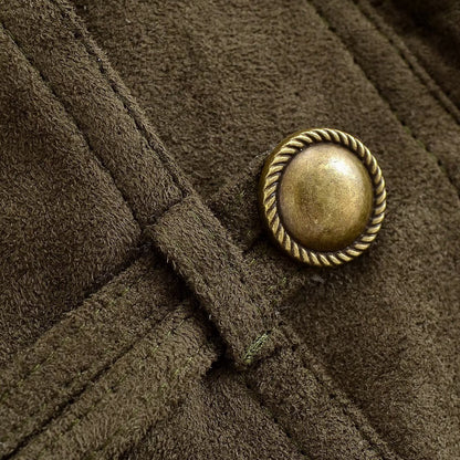 Women's Cropped Suede-Look Jacket with Shawl Collar, Waist Gather and Decorative Toggle Buttons EVA-US