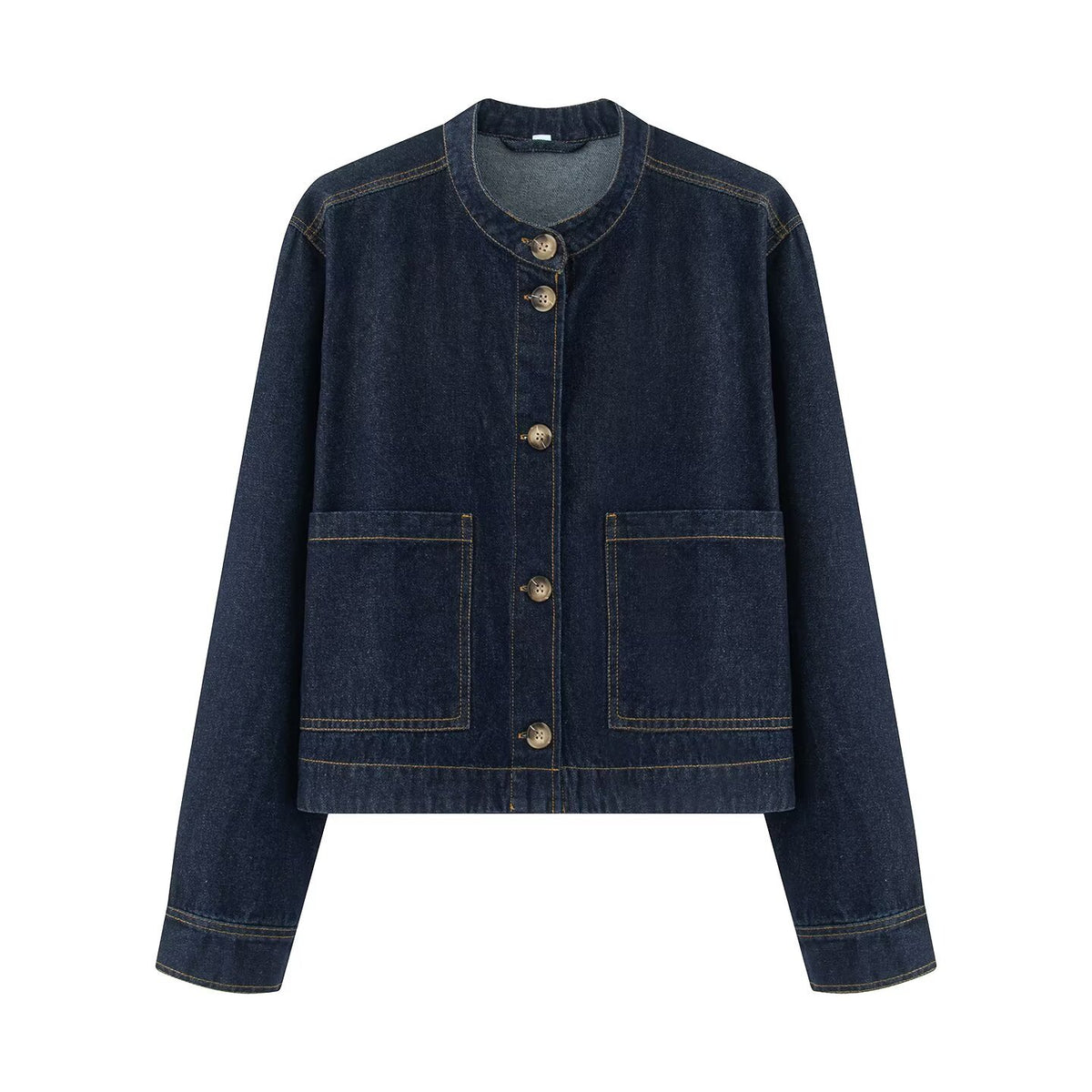 Women's short jacket with stand-up collar, boxy-cropped silhouette and patch pockets EVA-US