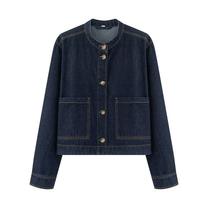 Women's short jacket with stand-up collar, boxy-cropped silhouette and patch pockets EVA-US