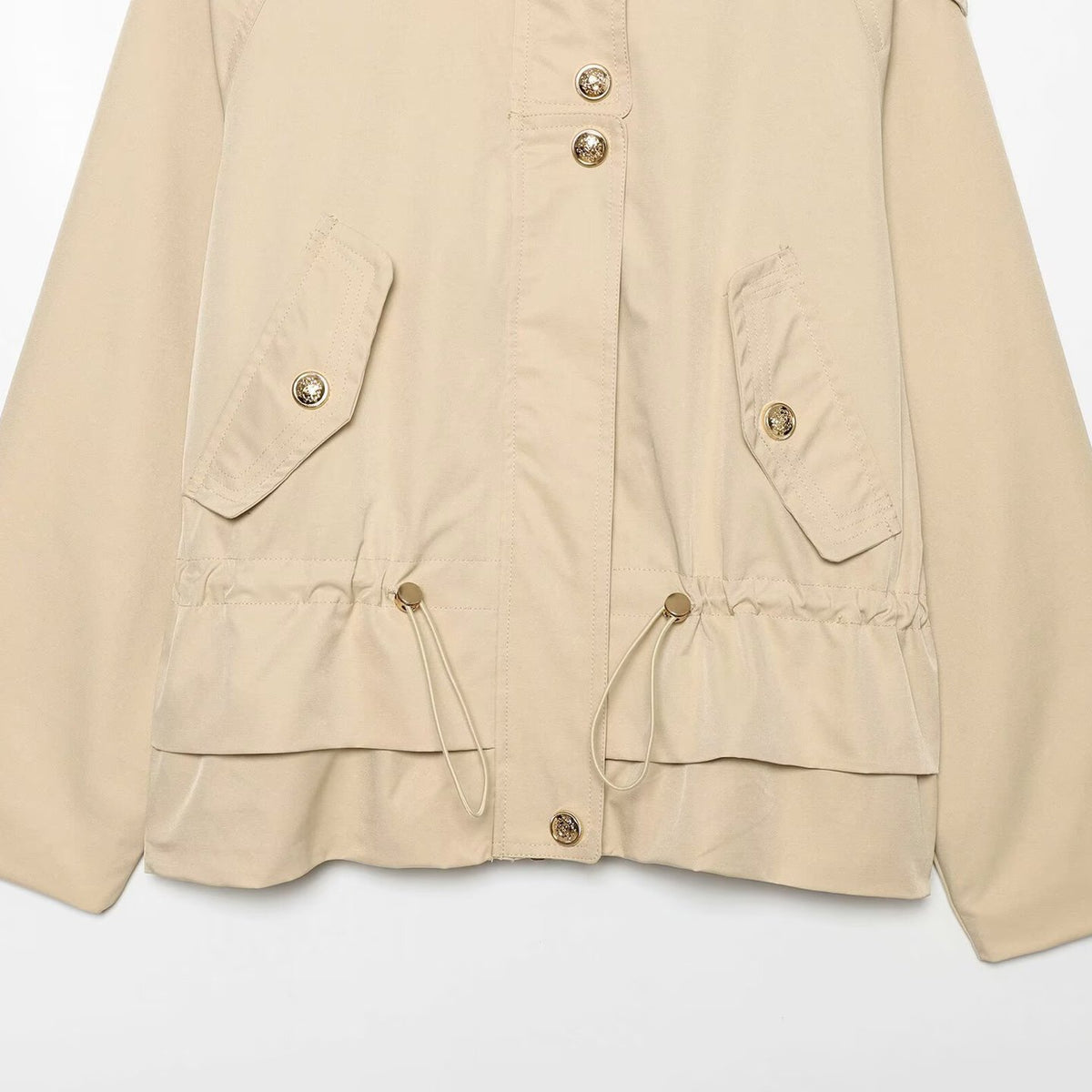 Women's short parka with hood, drawstring waist and flap pockets EVA-US
