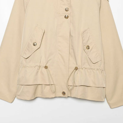 Women's short parka with hood, drawstring waist and flap pockets EVA-US