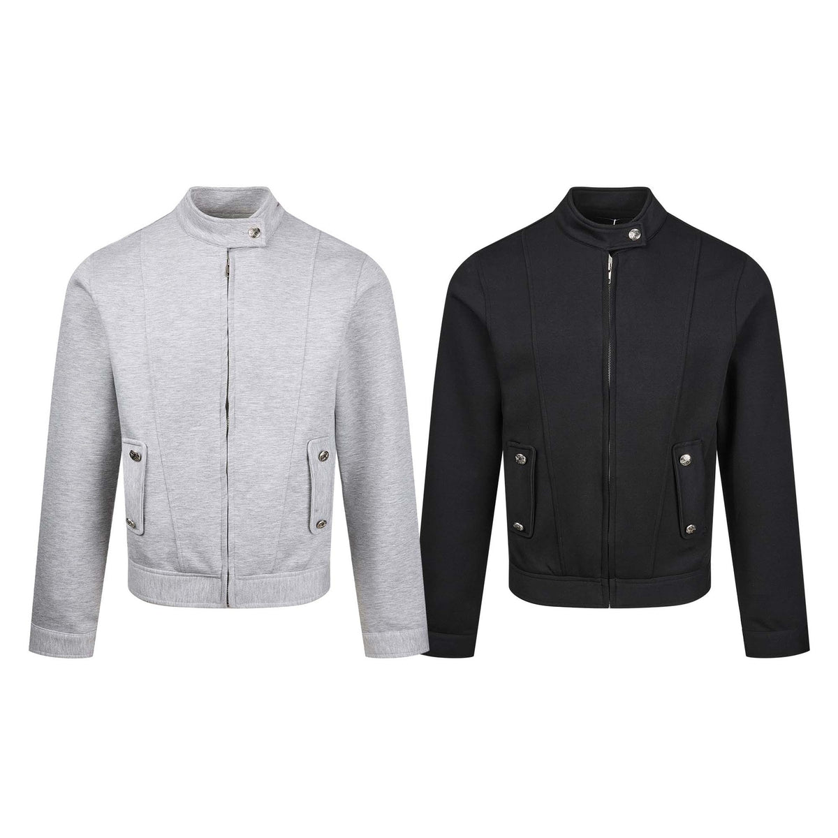 Women's short-cut sweat bomber jacket with stand-up collar, concealed zipper and flap pockets EVA-US