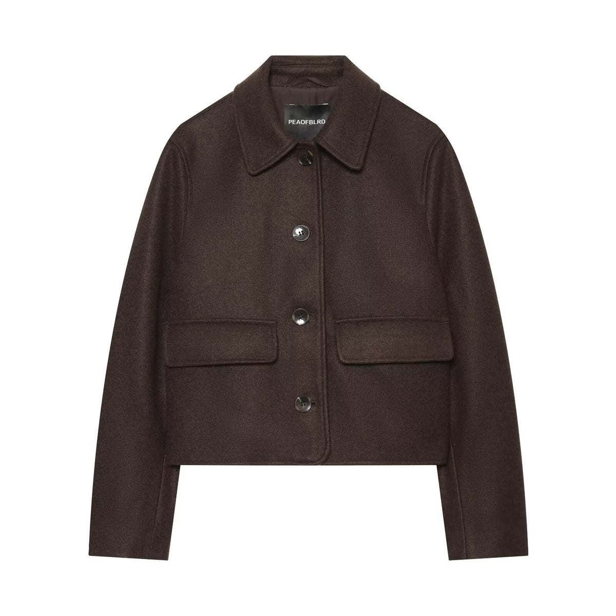 Women's short jacket made of wool blend with shirt collar, patch pockets, and boxy cropped silhouette EVA-US