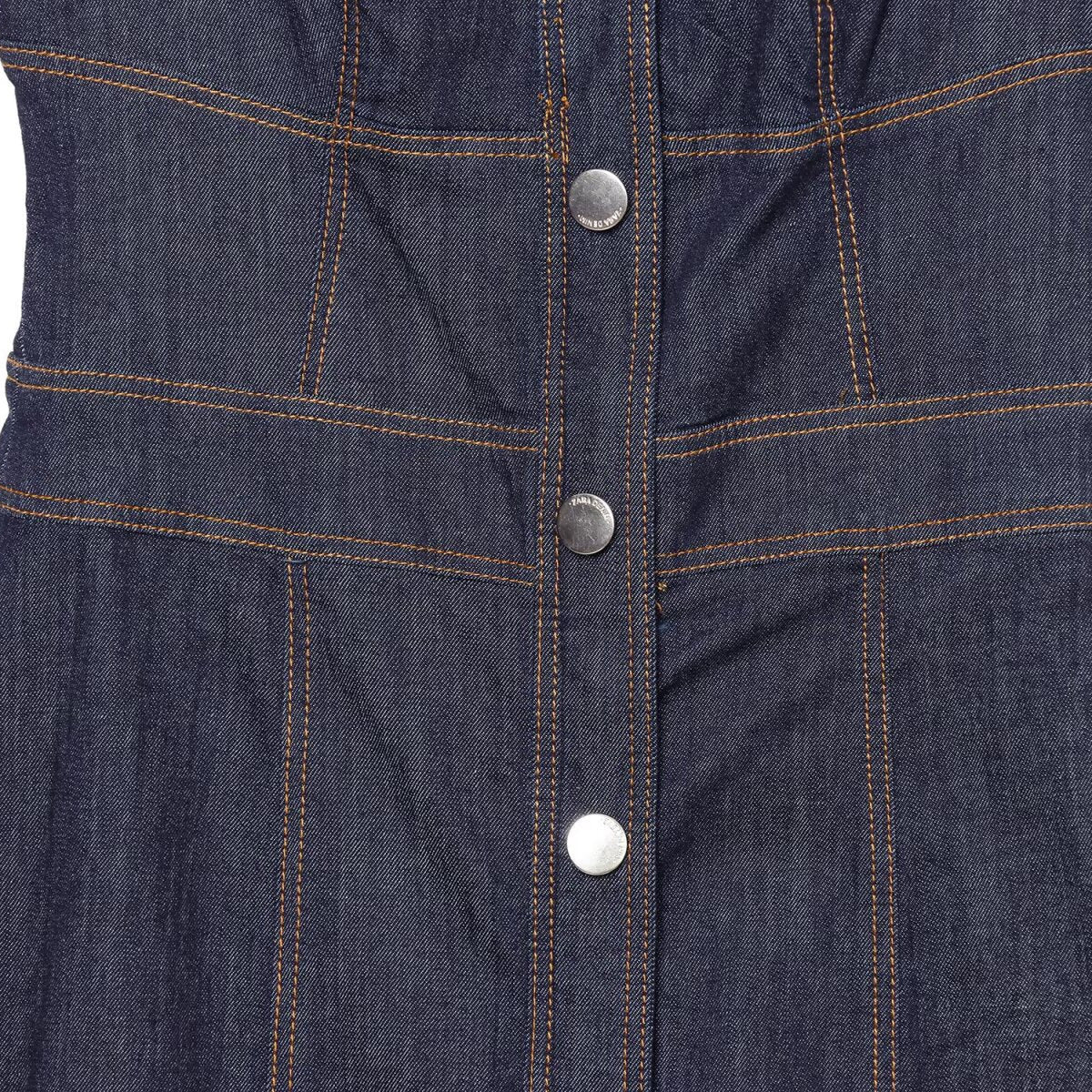 Women's Sleeveless Denim Maxi Dress with Shirt Collar, Tailored Silhouette and Continuous Snap Button Placket EVA-US