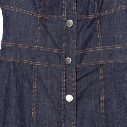 Women's Sleeveless Denim Maxi Dress with Shirt Collar, Tailored Silhouette and Continuous Snap Button Placket EVA-US