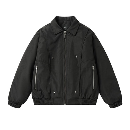 Men's Boxy Utility Bomber Jacket with Short Cut, Metal Zippers, and Elastic Hem EVA-US