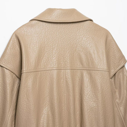 Women's Short Cut Faux Leather Jacket in Oversized Trench Style EVA-US