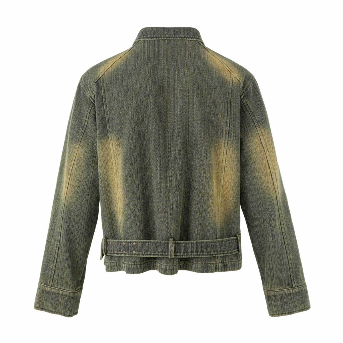 Women's Embroidered Short Denim Blouson Jacket with Waist Belt and Zipper EVA-US