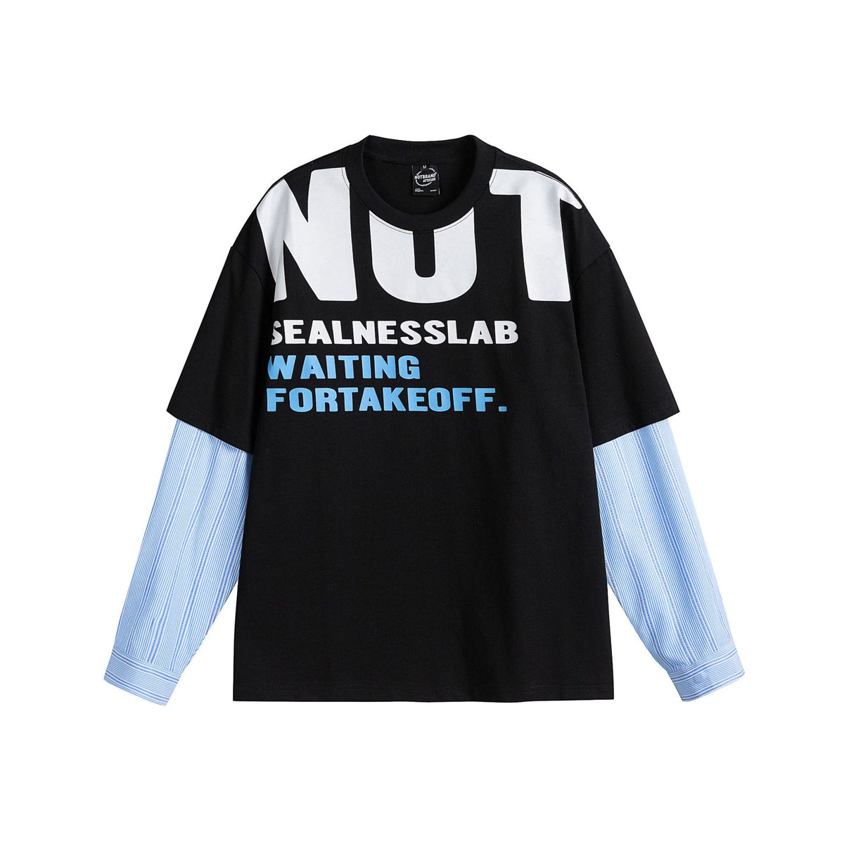 Women Layered Look T-Shirt with Integrated Shirt Sleeves and Oversized Print EVA-US