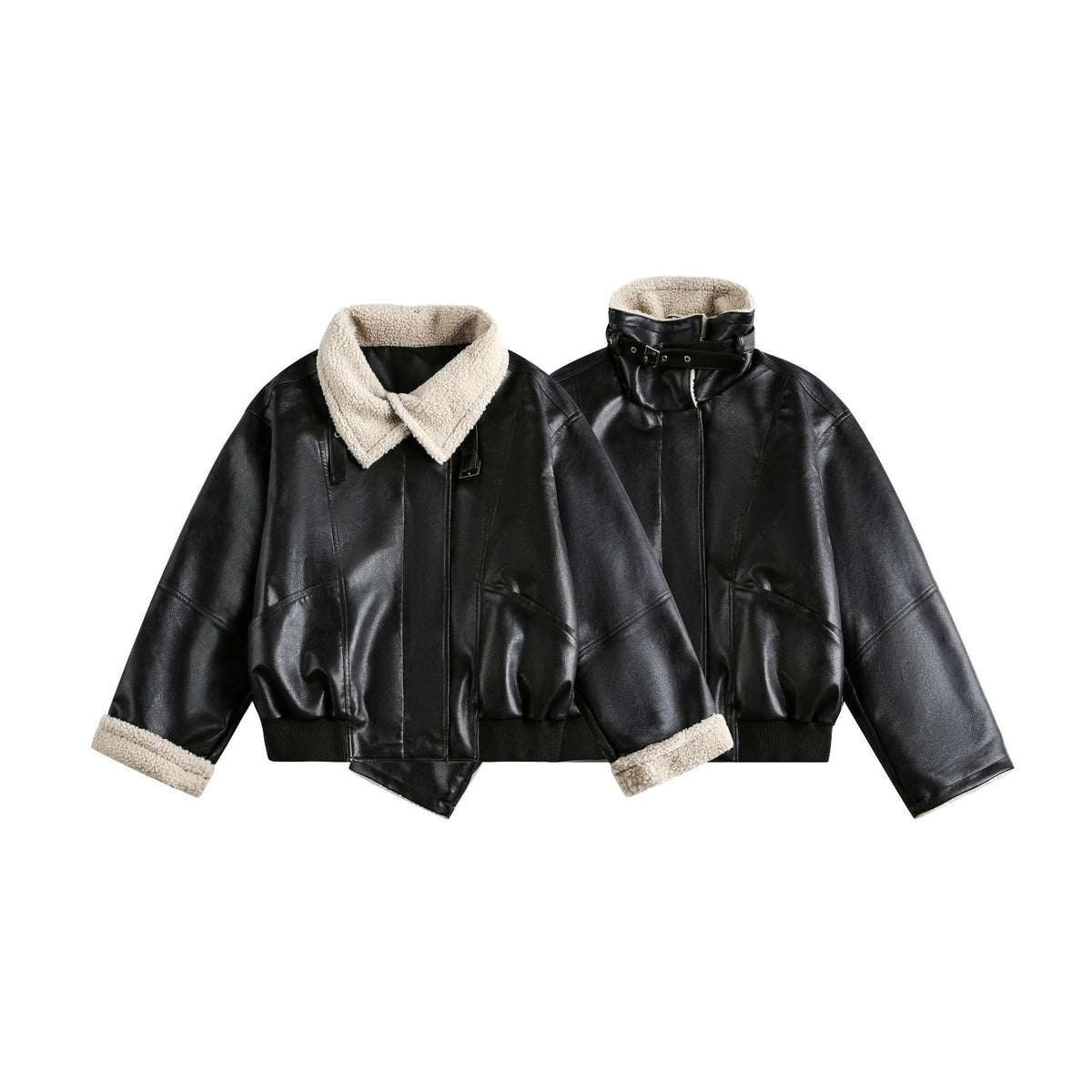 Women’s Modern Aviator Blouson made of vegan leather with teddy collar and contrasted sleeve cuffs EVA-US