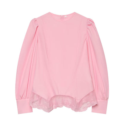 Women's blouse with volume sleeves and lace trim EVA-US