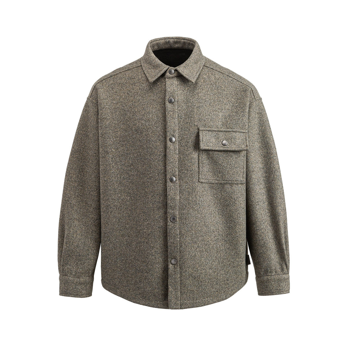 Men's Wool Blend Overshirt in Shirt Jacket Style with Snap Button Front and Flap Pocket EVA-US