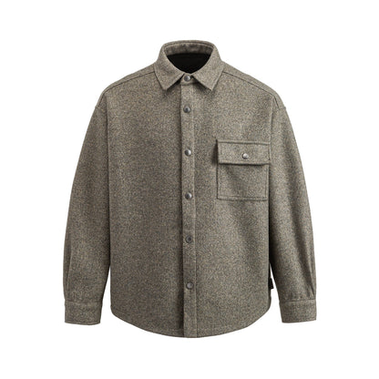 Men's Wool Blend Overshirt in Shirt Jacket Style with Snap Button Front and Flap Pocket EVA-US