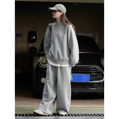Women Wide High-Waist Sweat Palazzo Trousers with Drawstring, Patch Pockets and Flowing Oversize Silhouette EVA-US