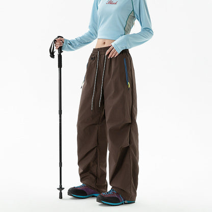 Loose trekking pants with water-repellent quick-drying coating elastic drawstring waistband and zip pockets EVA-US
