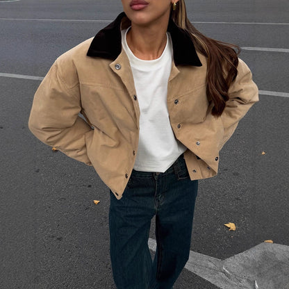 Women's Short Cord Workwear Blouson with Contrast Collar EVA-US