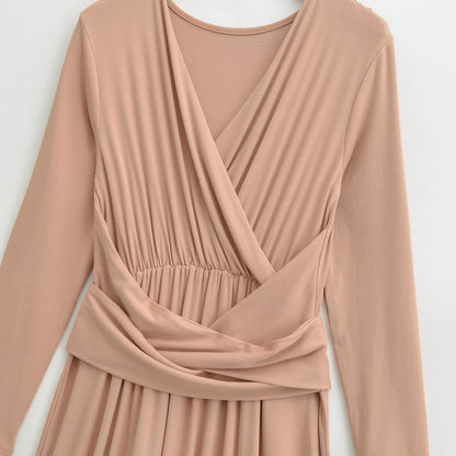 Women's Maxi Wrap Dress with Tailored Wrap Section and Long Sleeves EVA-US