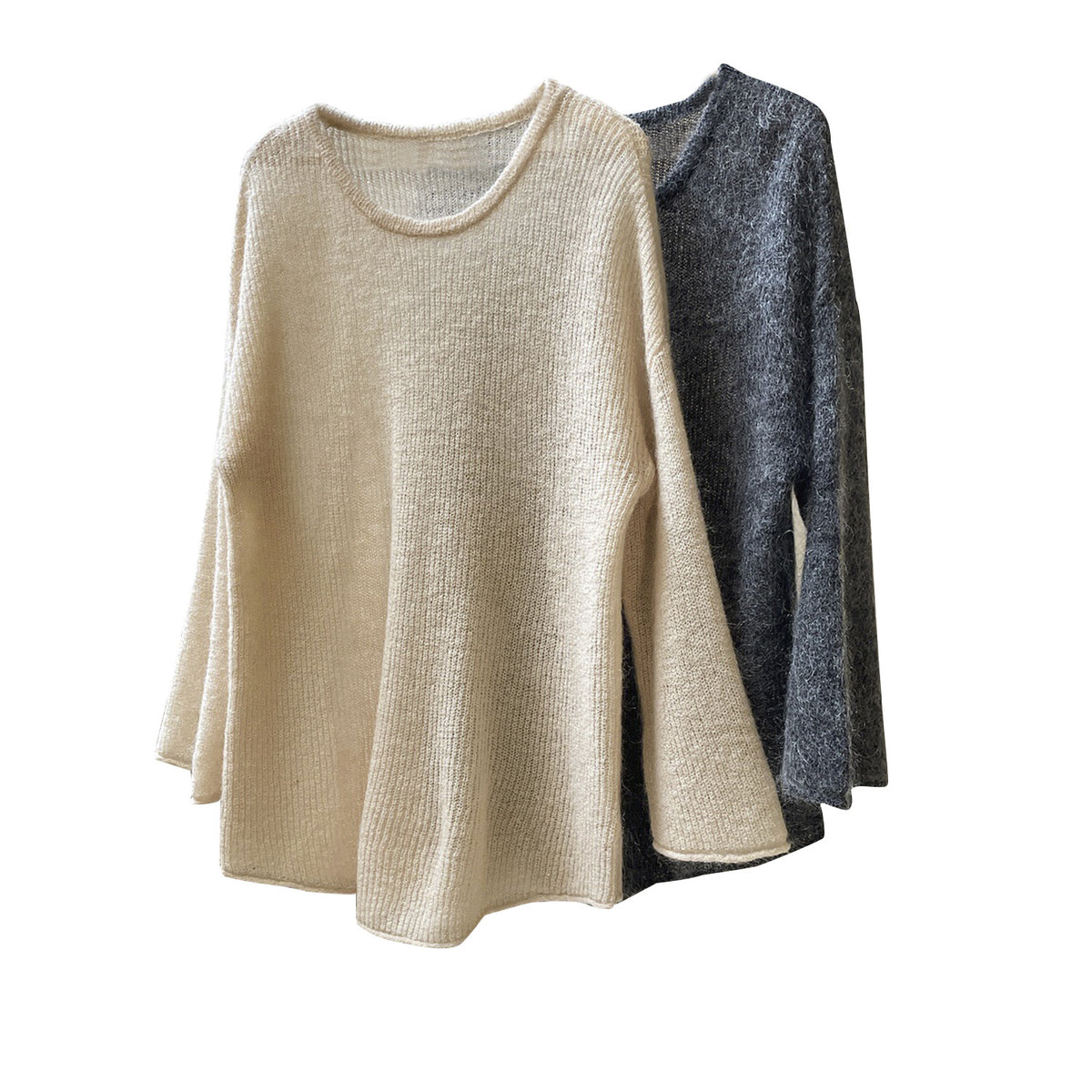 Women Mohair-Optic Lounge Set with Oversized Round Neck Sweater and Straight Knit Pants EVA-US
