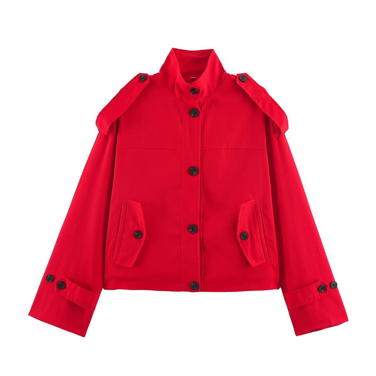 Women's short utility-style jacket with stand-up collar and shoulder patches EVA-US