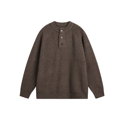 Unisex Knit Henley Sweater with Half Button Placket and Raglan Sleeves EVA-US