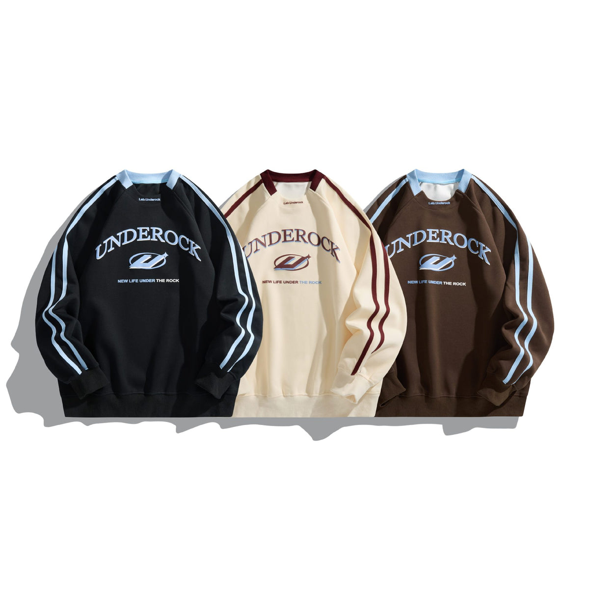 Unisex Oversized Round Neck Sweatshirt with Contrast Stripes and Large Logo Print EVA-US