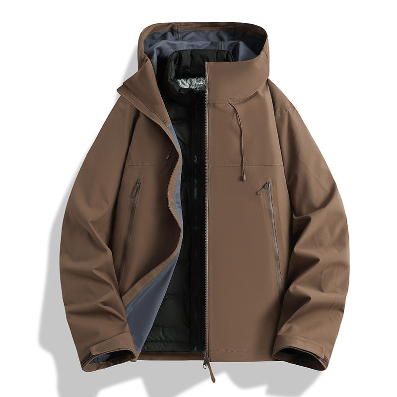 Men's Waterproof Softshell Outdoor Jacket with Adjustable Hood and Breathable Membrane EVA-US