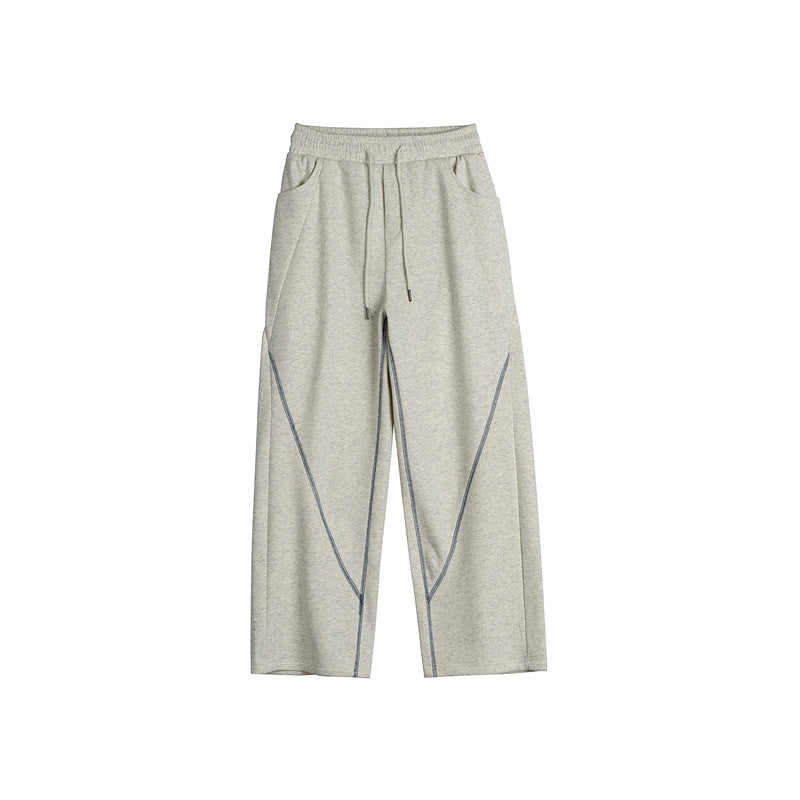 Women's Wide Culotte Jogging Pants with Elastic Waistband, Drawstring, and Decorative Contrast Seams EVA-US