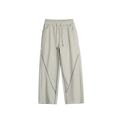 Women's Wide Culotte Jogging Pants with Elastic Waistband, Drawstring, and Decorative Contrast Seams EVA-US