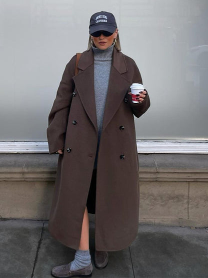 Women's Oversize Wool Blend Coat with Extended Cocoon Cut and Double-Breasted EVA-US