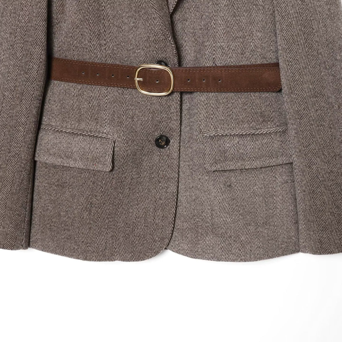 Women's Tailored Herringbone Blazer Coat with TIE Belt EVA-US