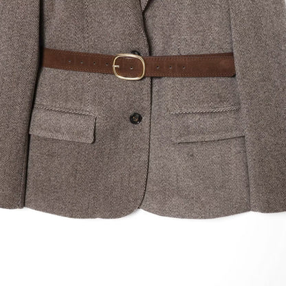 Women's Tailored Herringbone Blazer Coat with TIE Belt EVA-US