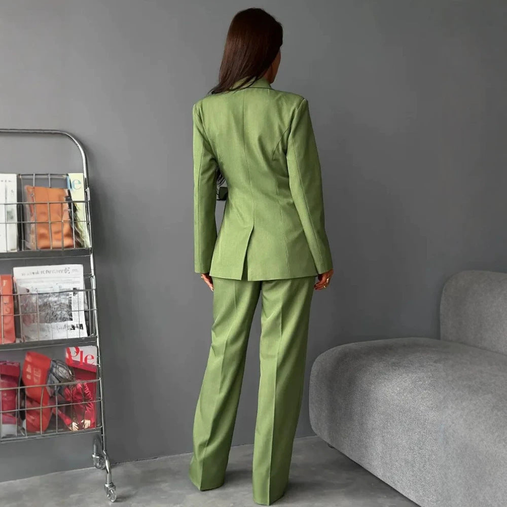Women's Tailored Blazer Coat with Tie Belt and Wide Trousers EVA-US