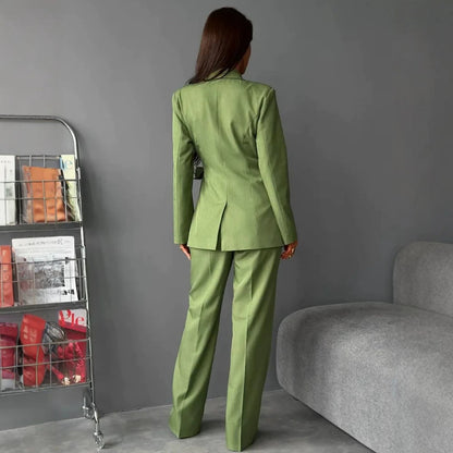 Women's Tailored Blazer Coat with Tie Belt and Wide Trousers EVA-US