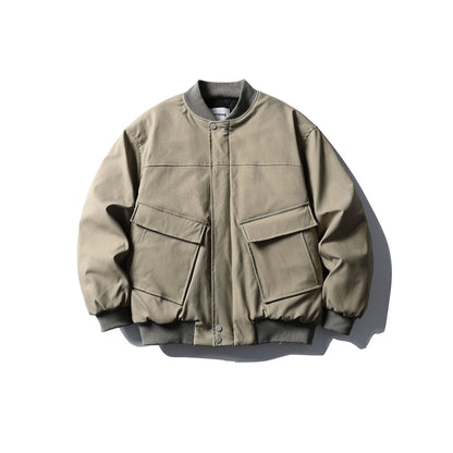 Unisex Short Boxy Quilted Bomber Jacket in Utility Look with Ribbed Collar EVA-US
