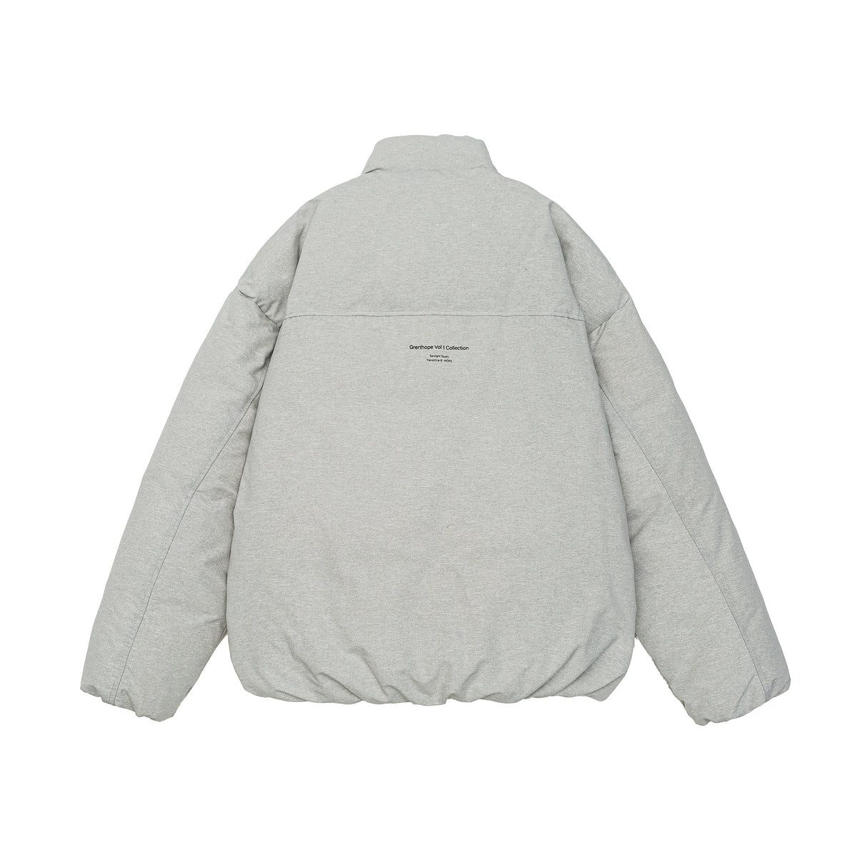 Women short cut oversized quilted jacket with high stand-up collar and concealed zipper EVA-US