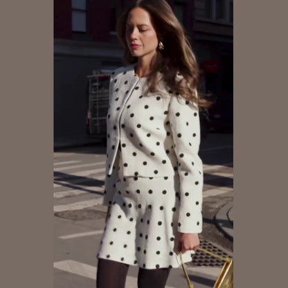 Women's Two-Piece Boucle Set with Cropped Jacket and A-Line Mini Skirt EVA-US