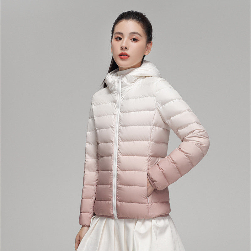 Women's Slim-Fit Gradient Padded Jacket with Hood and Windproof Surface EVA-US