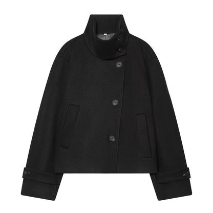 Women's Short Cape Jacket made of Wool Blend with High Roll Neck and Cuff Detail EVA-US