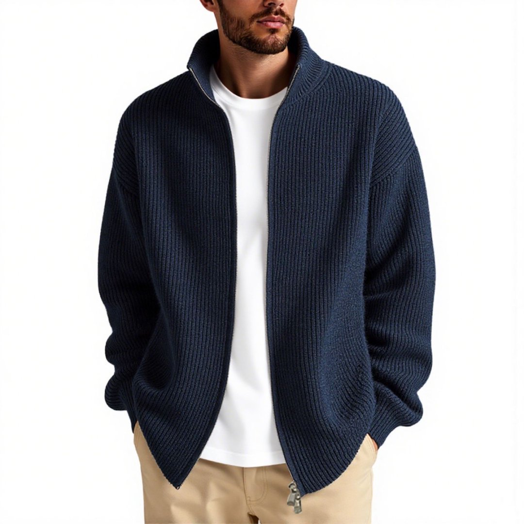Men's cardigan with high collar and practical zipper EVA-US