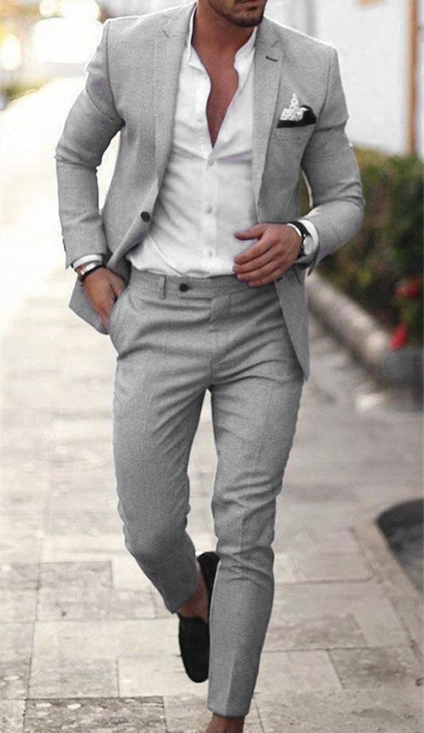EVA-US Men's Linen Suit Set – Tailored Blazer & Slim Chino Pants