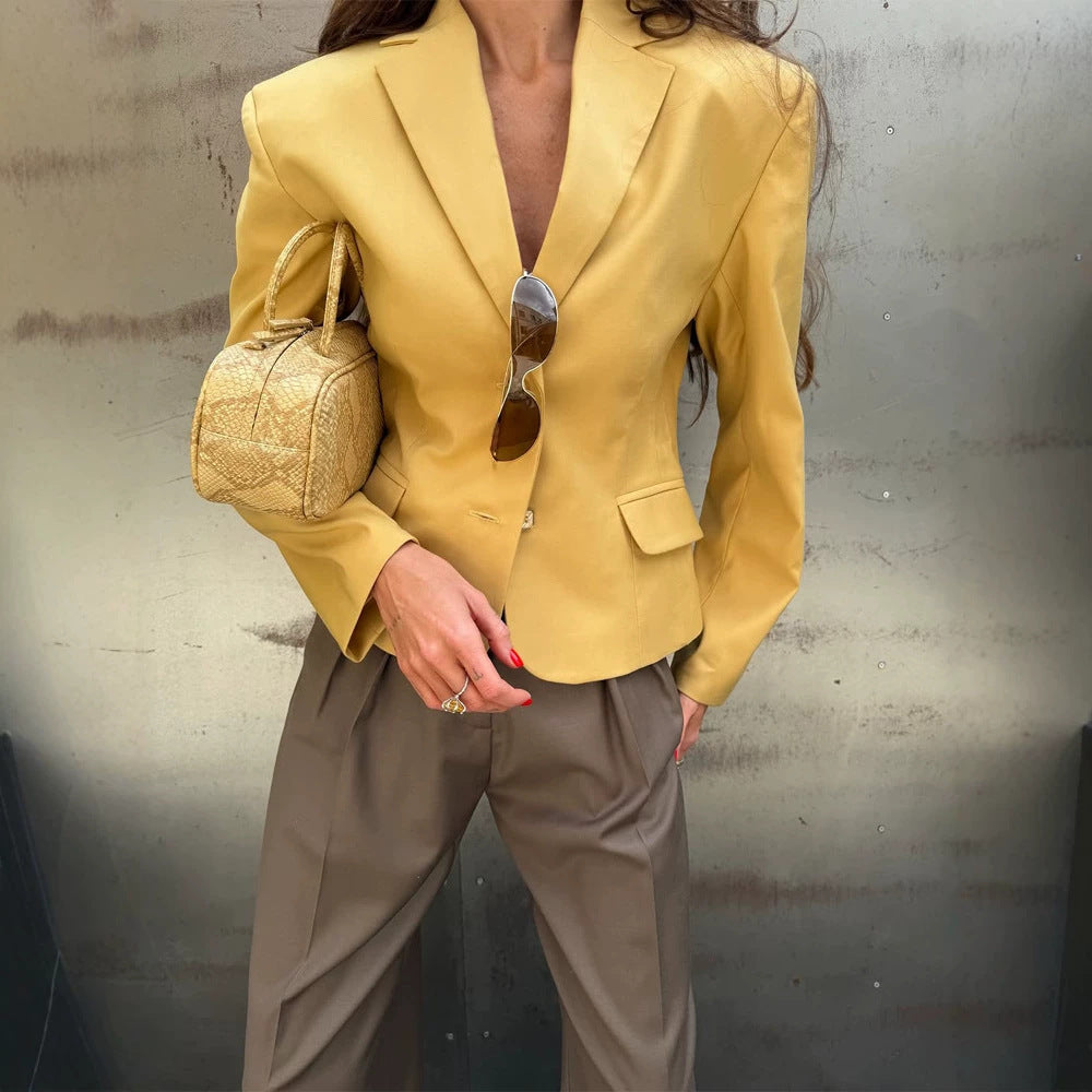 Women's Tailored Blazer with Structured Shoulder and Figure-Shaping Silhouette EVA-US