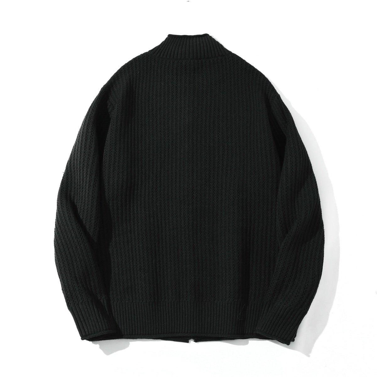 Unisex Structured Zip Sweater with High Ribbed Collar and Pearl Pattern EVA-US