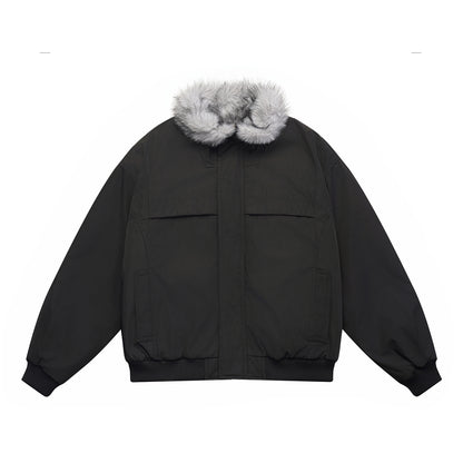 Men's Boxy Bomber Jacket with cozy artificial fur collar and windproof thermal lining EVA-US