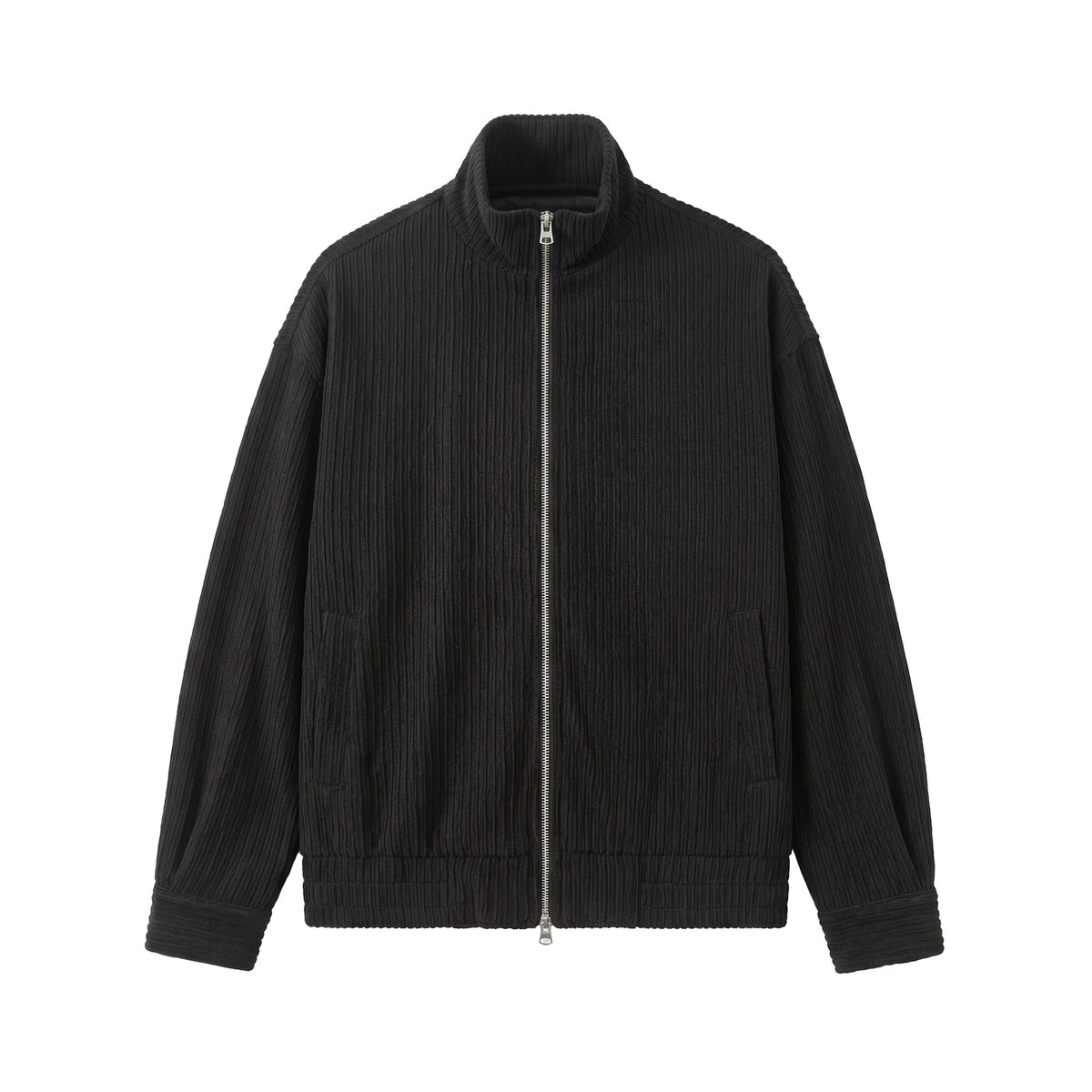 Men's Structured Boxy Jacket with Stand-Up Collar and Two-Way Zipper EVA-US