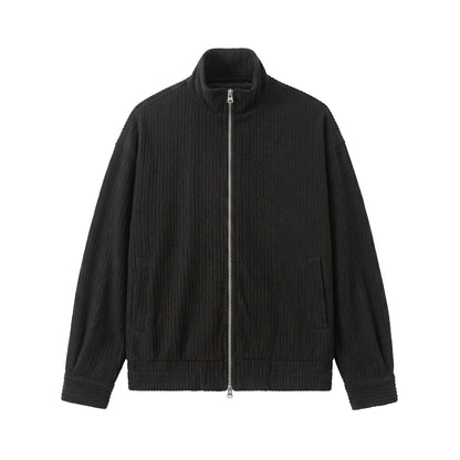 Men's Structured Boxy Jacket with Stand-Up Collar and Two-Way Zipper EVA-US