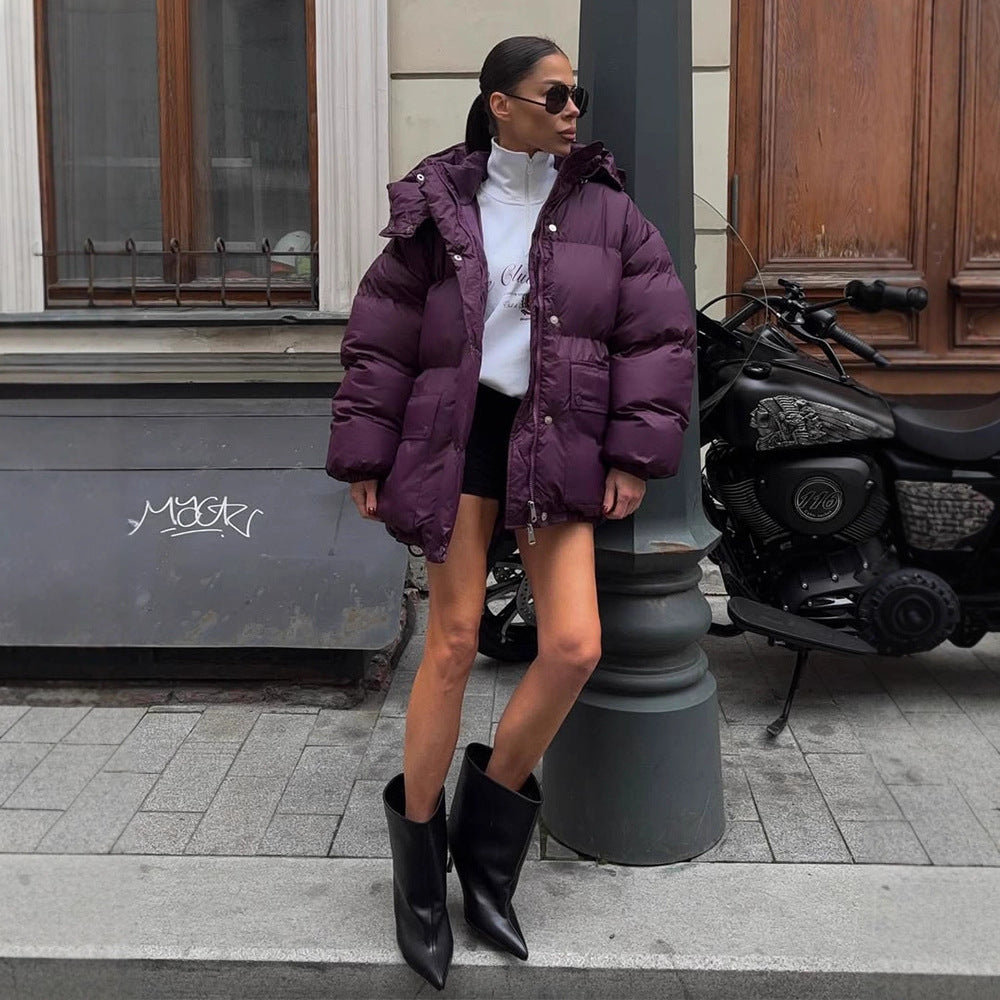 Women’s Oversized Padded Jacket with Hood and Quilted Thermal Lining EVA-US